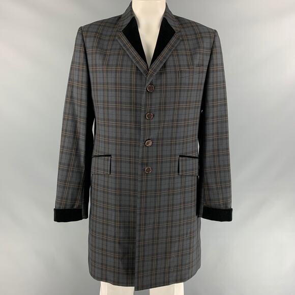 PS by PAUL SMITH Size XL Charcoal Plaid Wool Notch Lapel Coat - Picture 1 of 7